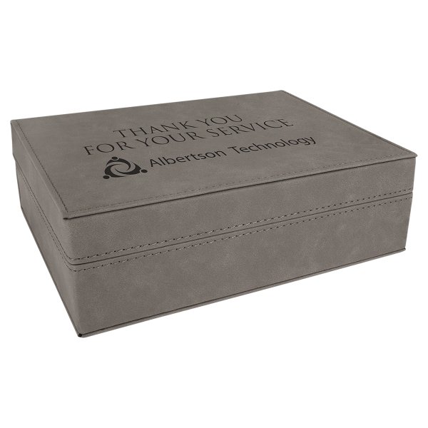 8" x 6 3/8" Gray Engraved Faux Leather Premium Gift Box - Gray