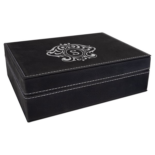 8" x 6 3/8" Black/Silver Engraved Faux Leather Premium Gift Box - Black/Silver