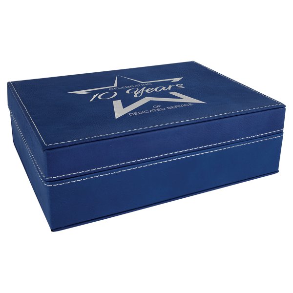 8" x 6 3/8" Blue/Silver Engraved Faux Leather Premium Gift Box - Blue/Silver