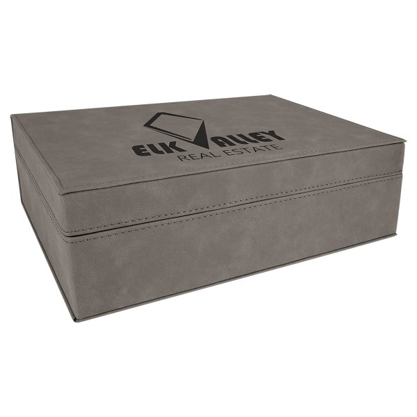 10 1/4" x 7 1/2" Gray Engraved Faux Leather Premium Gift Box - Gray