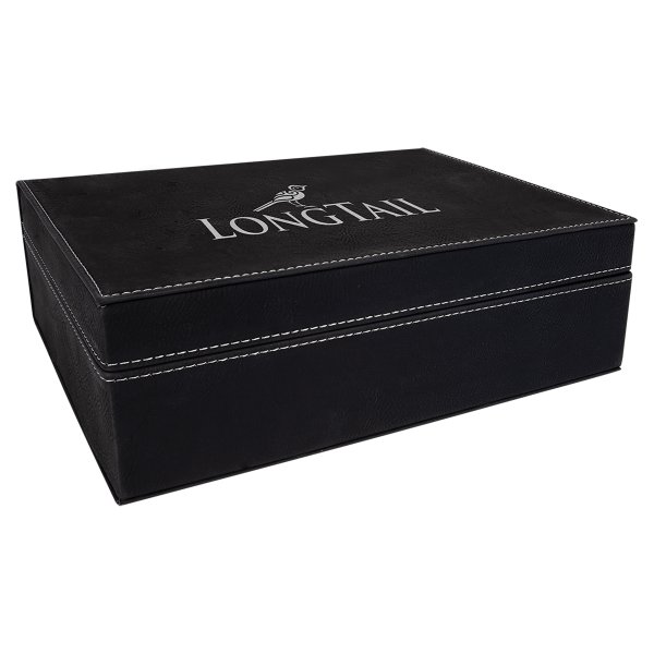 10 1/4" x 7 1/2" Black/Silver Engraved Faux Leather Premium Gift Box - Black/Silver