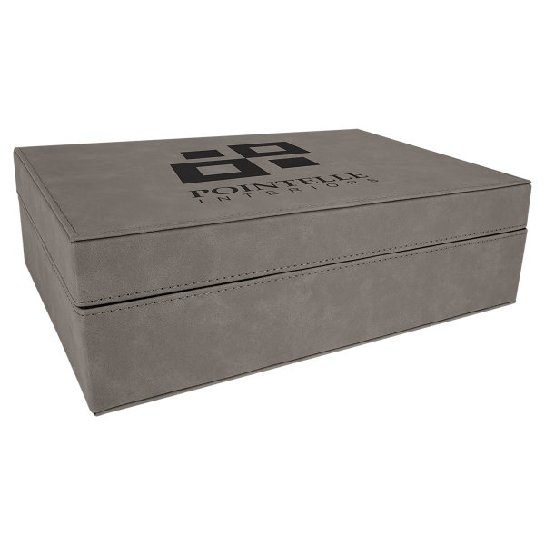 12 1/4" x  8 1/4" Gray Engraved Faux Leather Premium Gift Box - Gray
