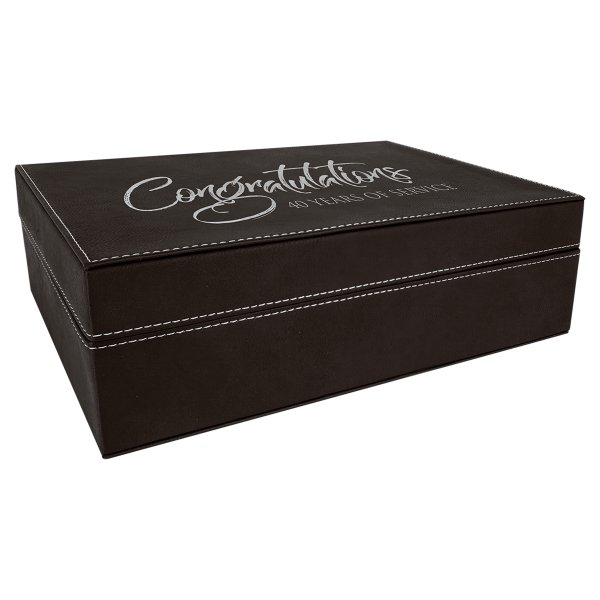 12 1/4" x  8 1/4" Black/Silver Engraved Faux Leather Premium Gift Box - Black/Silver