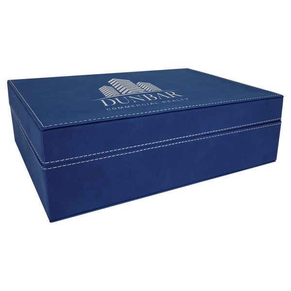 12 1/4" x  8 1/4" Blue/Silver Engraved Faux Leather Premium Gift Box - Blue/Silver