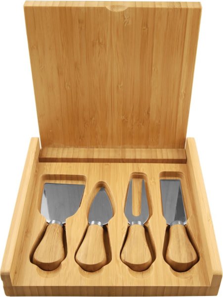 8" x 8" Bamboo Cheese Set with 4 Tools - Bamboo