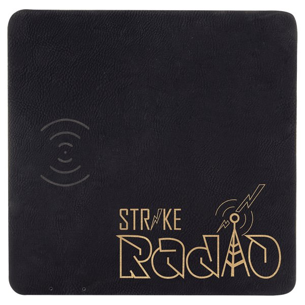 8" x 8" Black/Gold Engraved Faux Leather Phone Charging Mat - Black/Gold