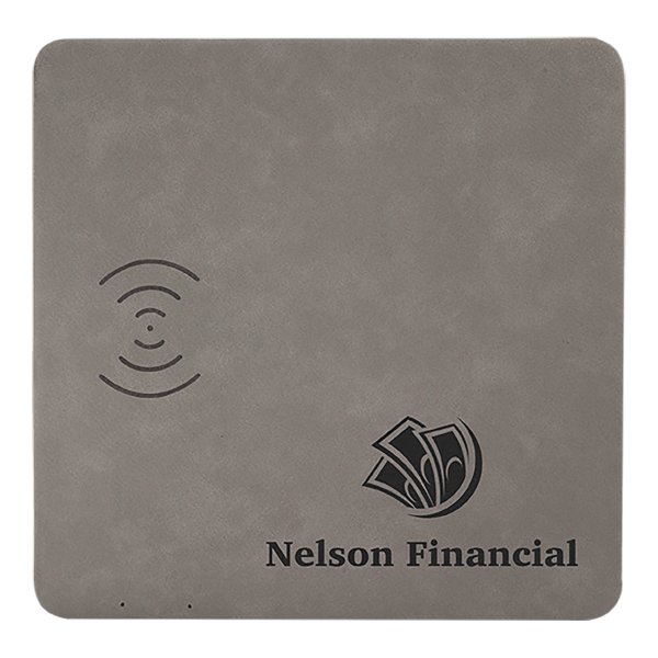8" x 8" Gray Engraved Faux Leather Phone Charging Mat - Gray