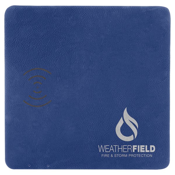 8" x 8" Blue/Silver Engraved Faux Leather Phone Charging Mat - Blue