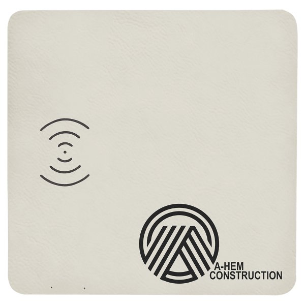 8" x 8" White Engraved Faux Leather Phone Charging Mat - White