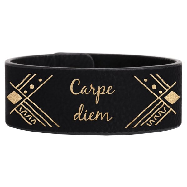 9 1/2" x 1" Black/Gold Engraved Faux Leather Cuff Bracelet - Black/Gold
