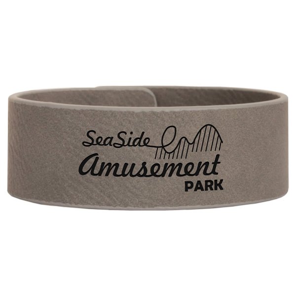 9 1/2" x 1" Gray Engraved Faux Leather Cuff Bracelet - Gray/Black