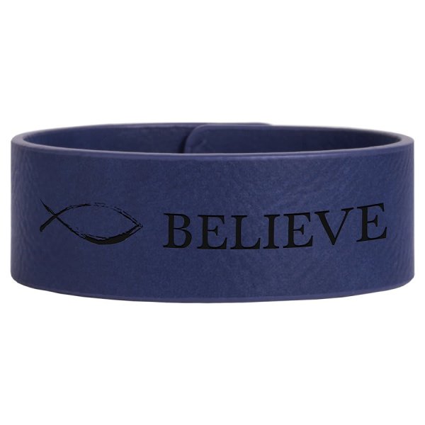 9 1/2" x 1" Blue/Black Engraved Faux Leather Cuff Bracelet - Blue/Black