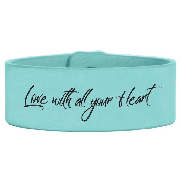 9 1/2" x 1" Teal Engraved Faux Leather Cuff Bracelet - Teal/Black