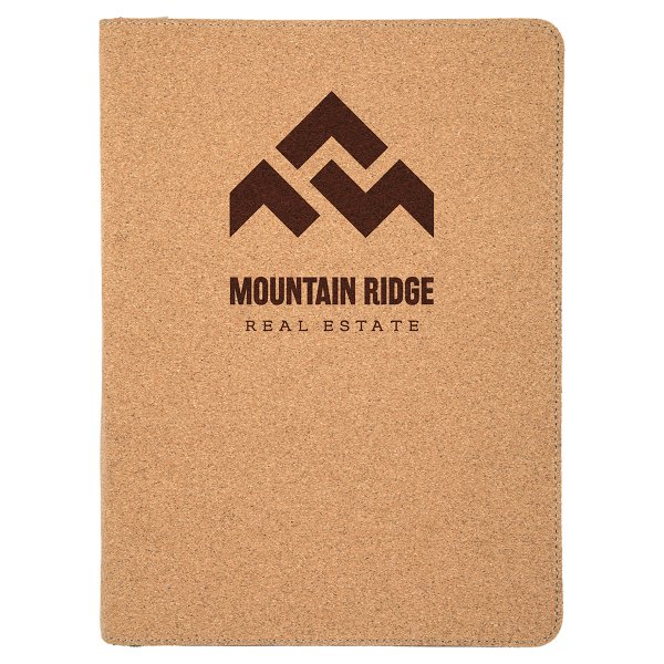 9 1/2" x 12" Cork with Zipper Portfolio with Notepad - Light Brown