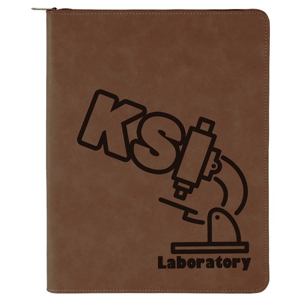 9 1/2" x 12" Dark Brown with Zipper Engraved Faux Leather Portfolio with Notepad - Dark Brown