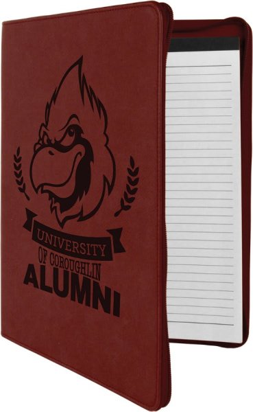 9 1/2" x 12" Rose with Zipper Engraved Faux Leather Portfolio with Notepad - Rose