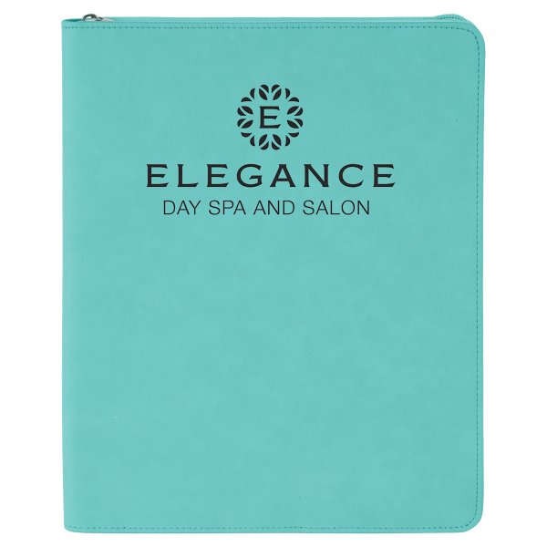 9 1/2" x 12" Teal with Zipper Engraved Faux Leather Portfolio with Notepad - Teal