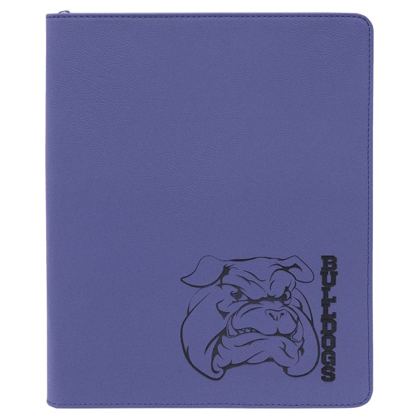 9 1/2" x 12" Purple with Zipper Engraved Faux Leather Portfolio with Notepad - Purple