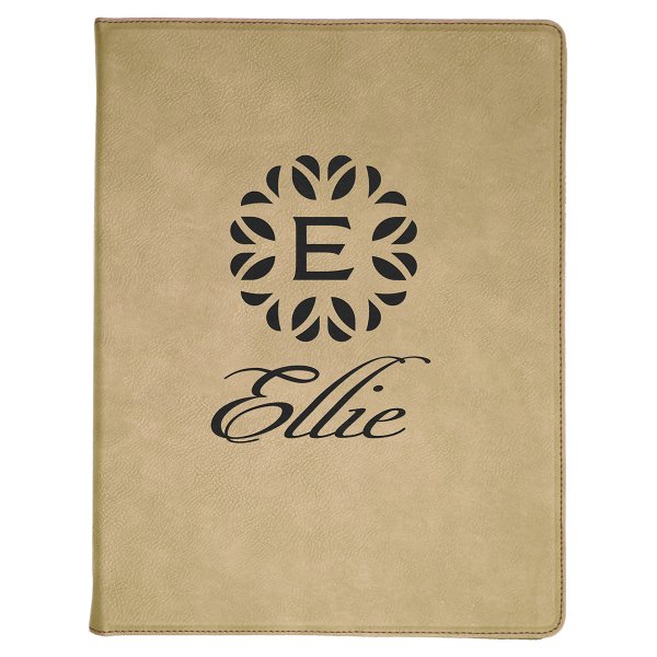 9 1/2" x 12" Light Brown Engraved Faux Leather Portfolio with Notepad - Light Brown