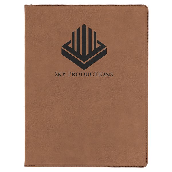 9 1/2" x 12" Dark Brown Engraved Faux Leather Portfolio with Notepad - Dark Brown