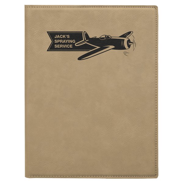 7" x 9" Light Brown Engraved Faux Leather Small Portfolio with Notepad - Light Brown