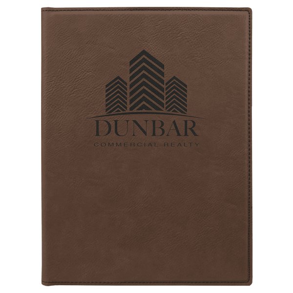 7" x 9" Dark Brown Engraved Faux Leather Small Portfolio with Notepad - Dark Brown