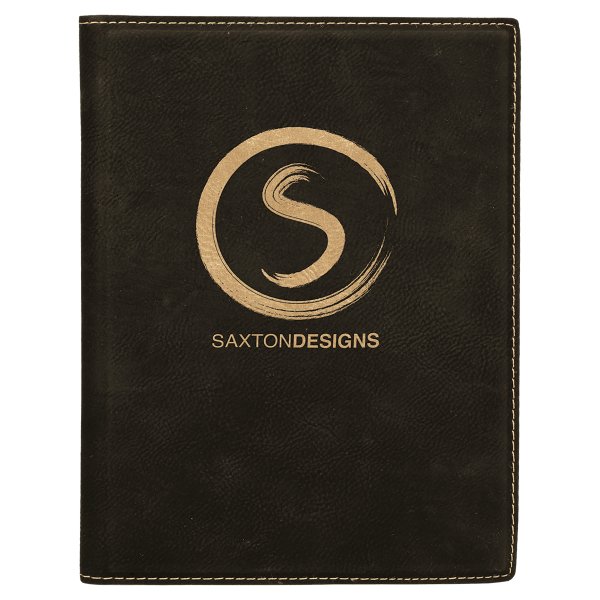 7" x 9" Black/Gold Engraved Faux Leather Small Portfolio with Notepad - Black