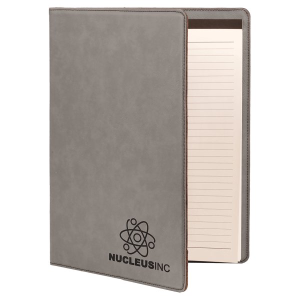 9 1/2" x 12" Gray Engraved Faux Leather Portfolio with Notepad - Gray