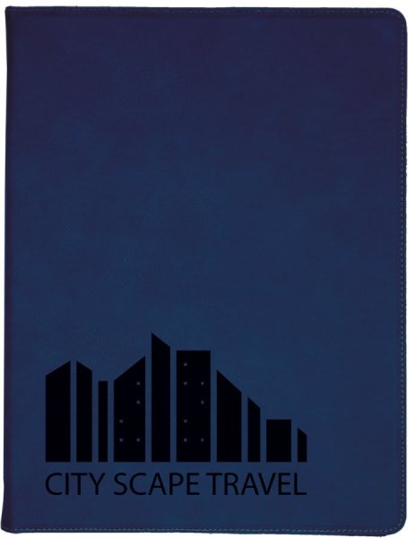 9 1/2" x 12" Blue/Black Engraved Faux Leather Portfolio with Notepad - Blue