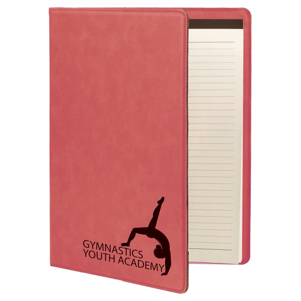 9 1/2" x 12" Pink Engraved Faux Leather Portfolio with Notepad - Pink