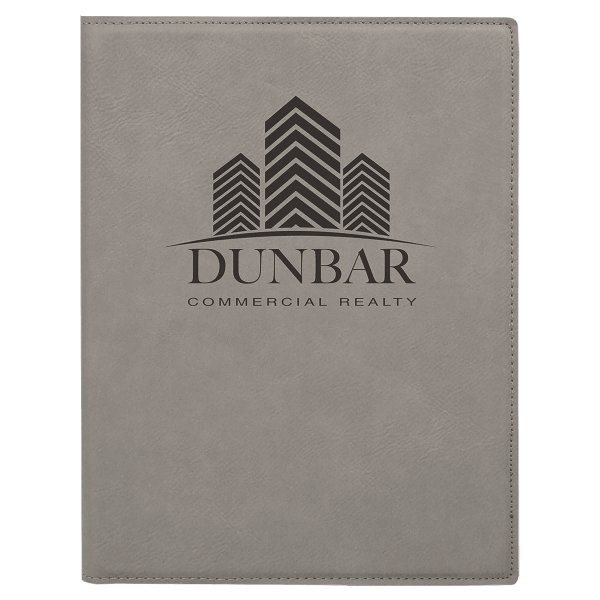 7" x 9" Gray Engraved Faux Leather Small Portfolio with Notepad - Gray