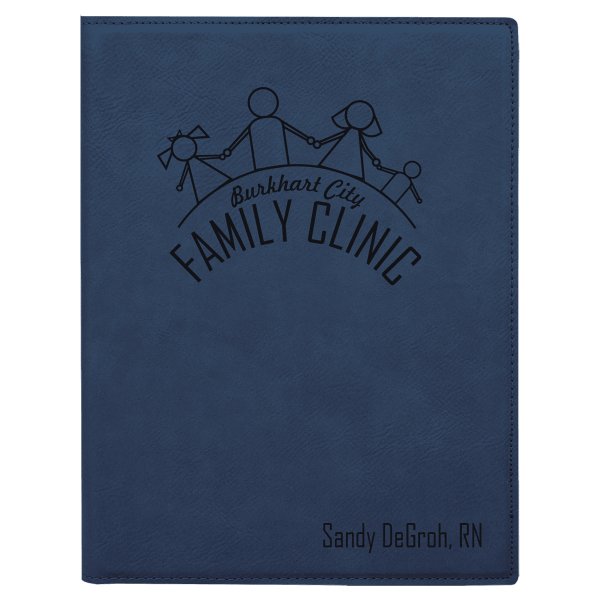 7" x 9" Blue/Black Engraved Faux Leather Small Portfolio with Notepad - Blue