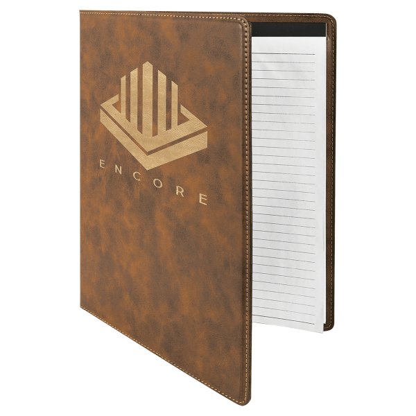 9 1/2" x 12" Rustic/Gold Engraved Faux Leather Portfolio with Notepad - Rustic
