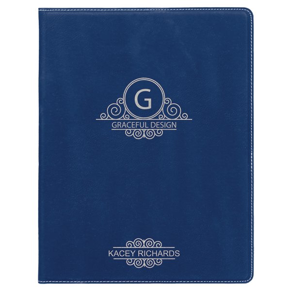 7" x 9" Blue/Silver Engraved Faux Leather Small Portfolio with Notepad - Blue/Silver