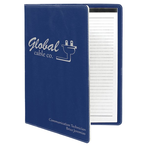 9 1/2" x 12" Blue/Silver Engraved Faux Leather Portfolio with Notepad - Blue/Silver