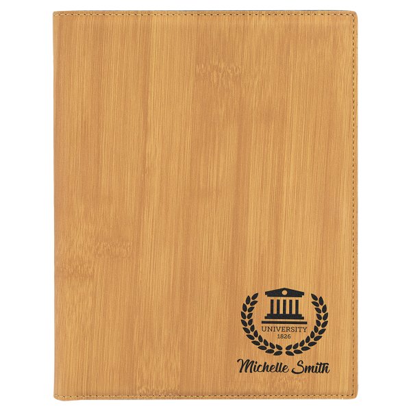 7" x 9" Bamboo Engraved Faux Leather Small Portfolio with Notepad - Bamboo