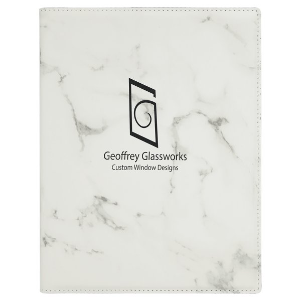 7" x 9" White Marble Engraved Faux Leather Small Portfolio with Notepad - White Marble