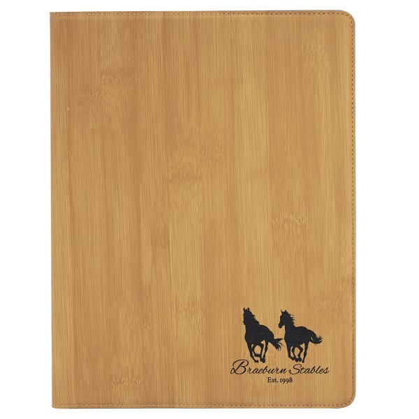 9 1/2" x 12" Bamboo Engraved Faux Leather Portfolio with Notepad - Bamboo