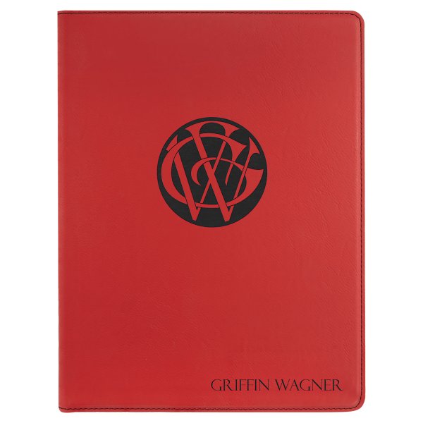 9 1/2" x 12" Red Engraved Faux Leather Portfolio with Notepad - Red