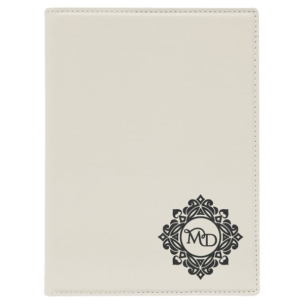 7" x 9" White Engraved Faux Leather Small Portfolio with Notepad - White