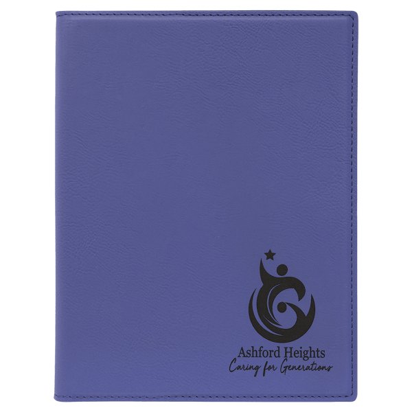 7" x 9" Purple Engraved Faux Leather Small Portfolio with Notepad - Purple