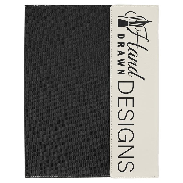9 1/2" x 12" White Engraved Faux Leather / Black Canvas Portfolio with Note Pad - White/Black