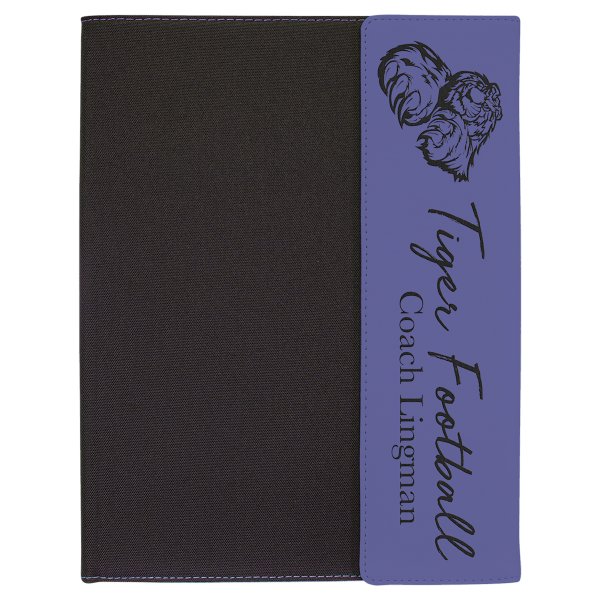9 1/2" x 12" Purple Engraved Faux Leather / Black Canvas Portfolio with Note Pad - Purple/Black