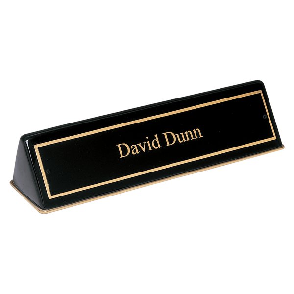 9 1/2" x 2 1/2" x 2" Black Piano Finish Desk Wedge with Black Plate - Black/Gold