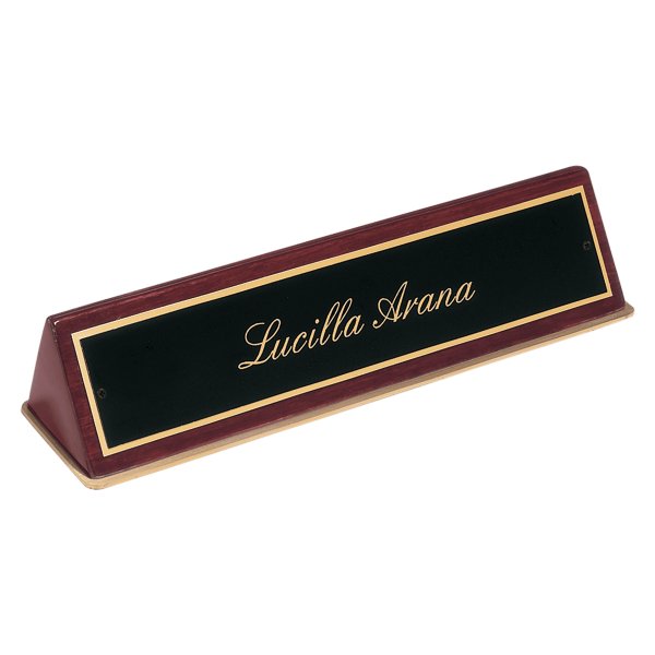9 1/2" x 2 1/2" x 2" Rosewood Piano Finish Desk Wedge with Black Plate - Rosewood/Black/Gold