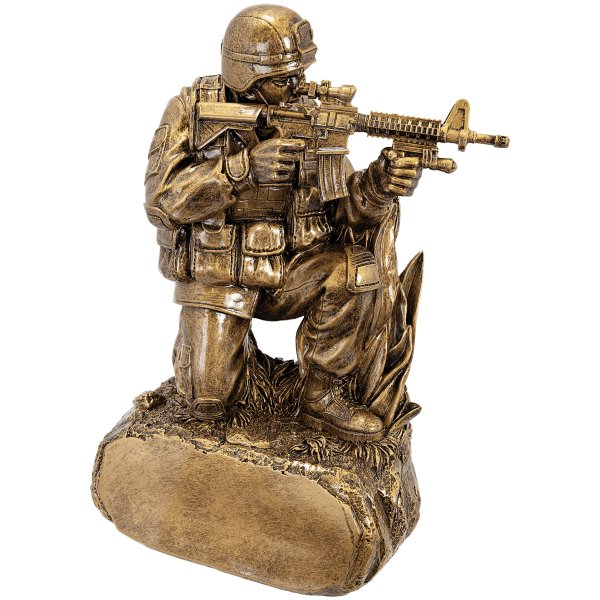 9 1/4" Antique Gold Military Resin Kneeling with Grass - Antique Gold