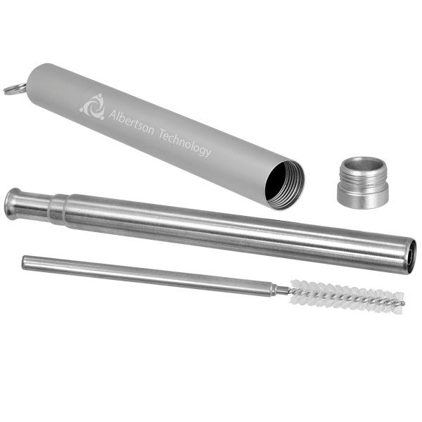 9 1/4" Collapsible Metal Straw with Case and Cleaning Brush - Silver