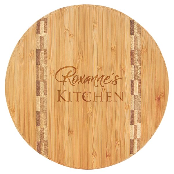 9 3/4" Round Bamboo Cutting Board with Butcher Block Inlay - Multi Brown