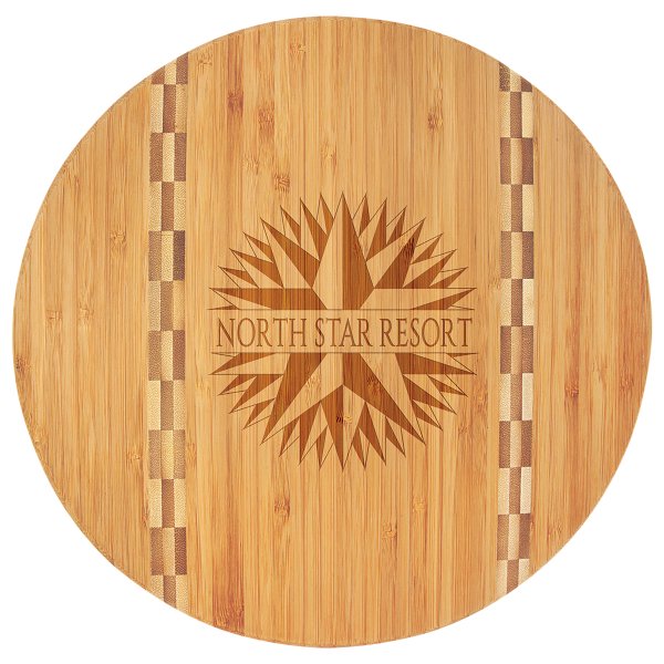 11 3/4" Round Bamboo Cutting Board with Butcher Block Inlay - Multi Brown