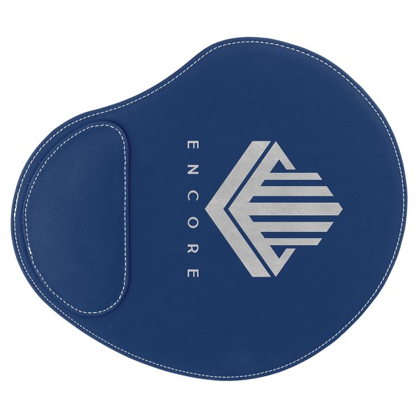 9" x 10 1/4" Blue/Silver Engraved Faux Leather Mouse Pad - Blue/Silver